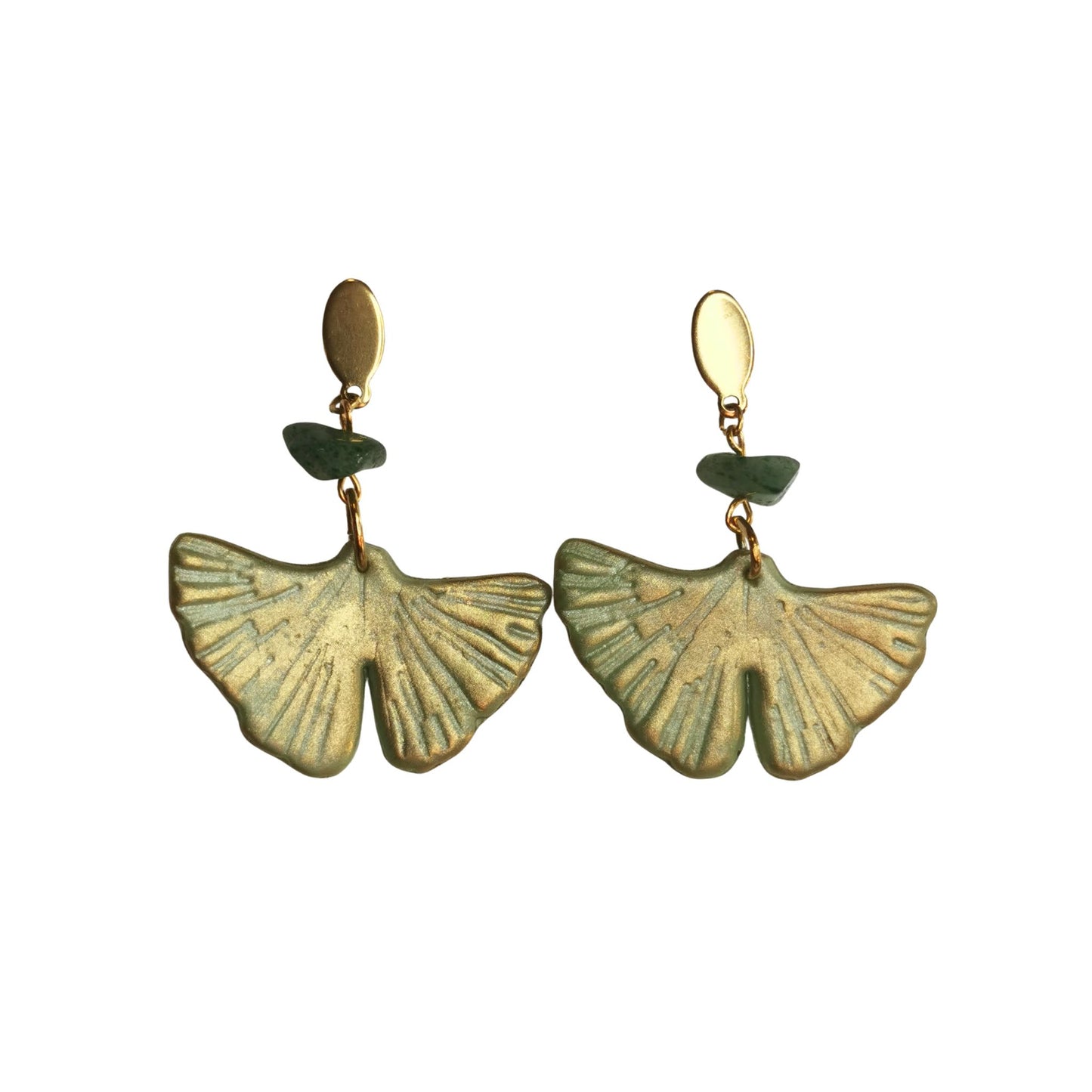 Ginkgo leaf shaped earrings with Jade beads