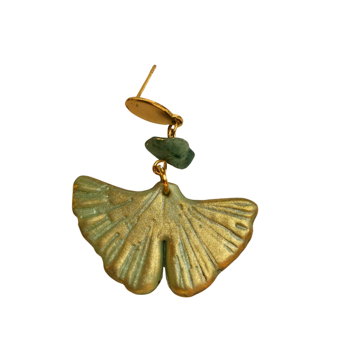 Ginkgo leaf shaped earrings with Jade beads