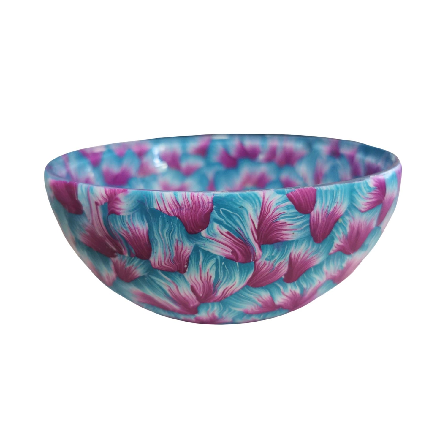 Small bowl with turquoise and pink petal pattern