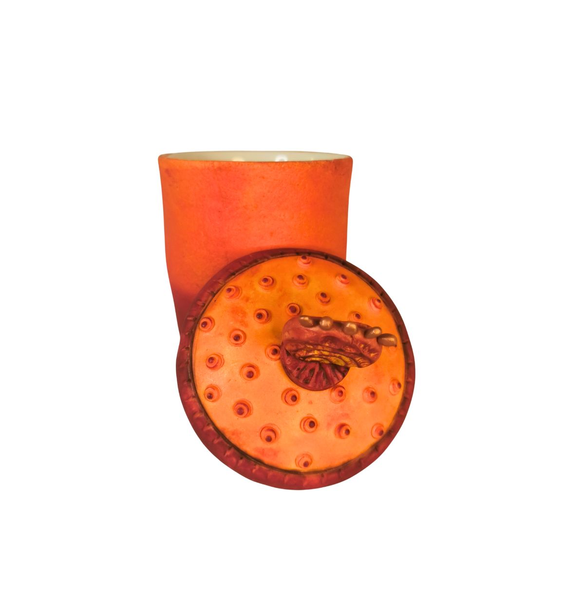 Rustic jar in orange and red