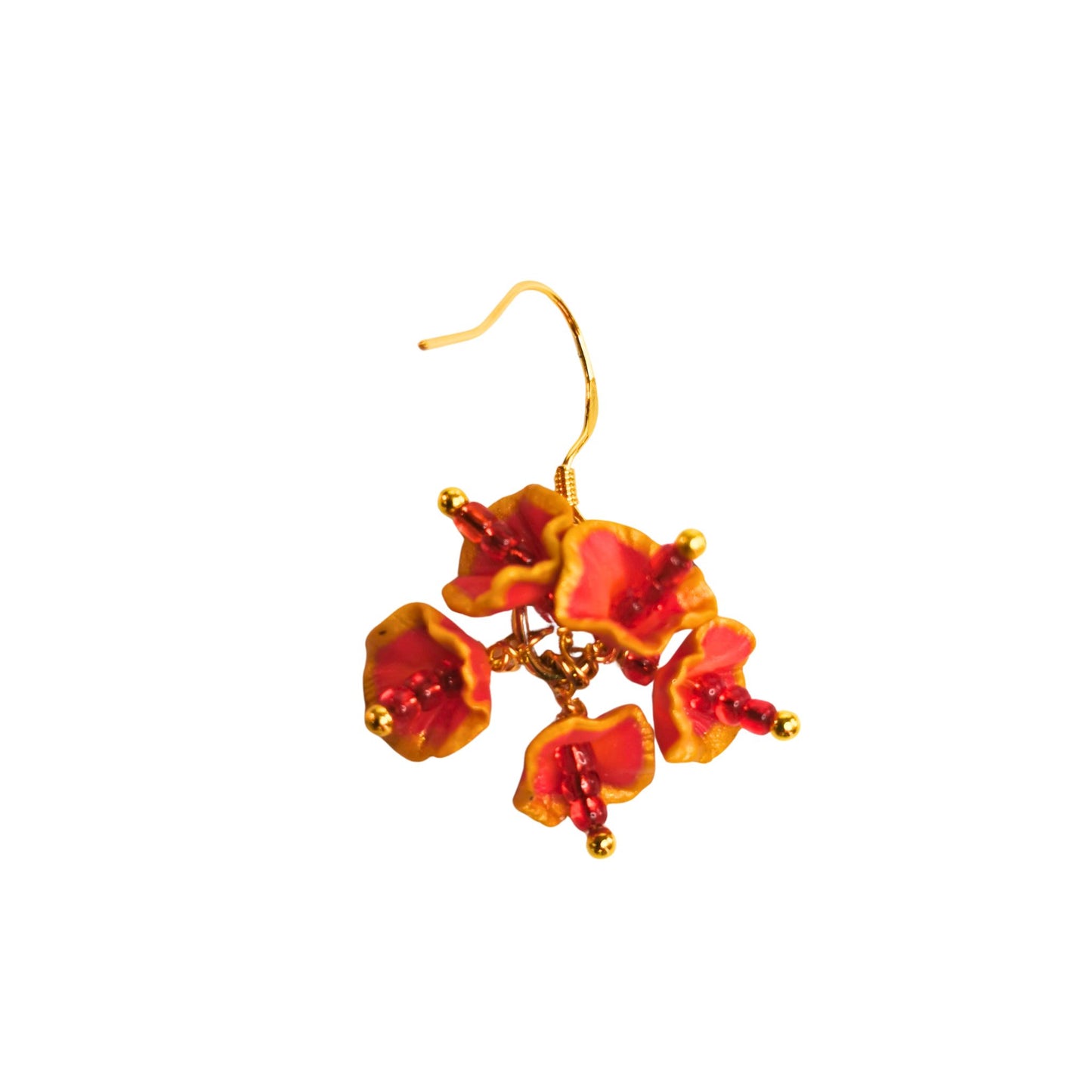Flower shaped earrings orange with gold edge