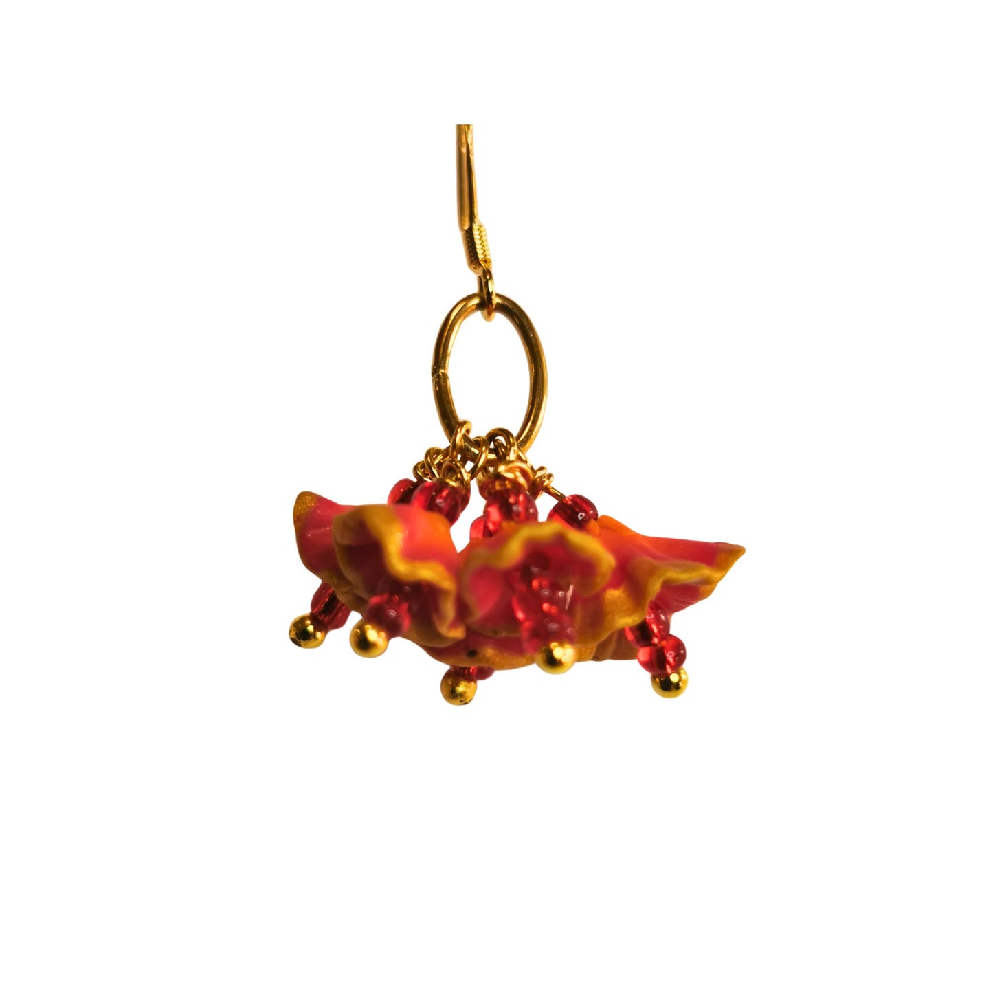 Flower shaped earrings orange with gold edge