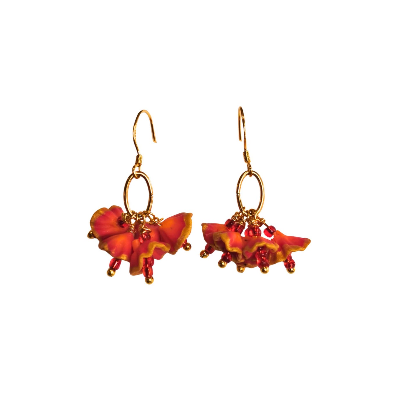 Flower shaped earrings orange with gold edge