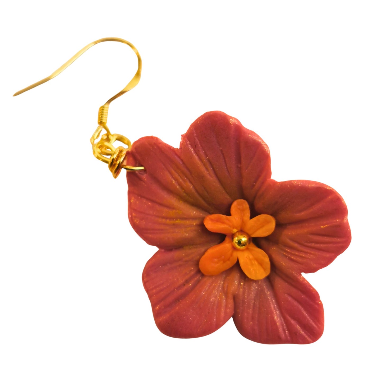 Earrings with red and orange flower