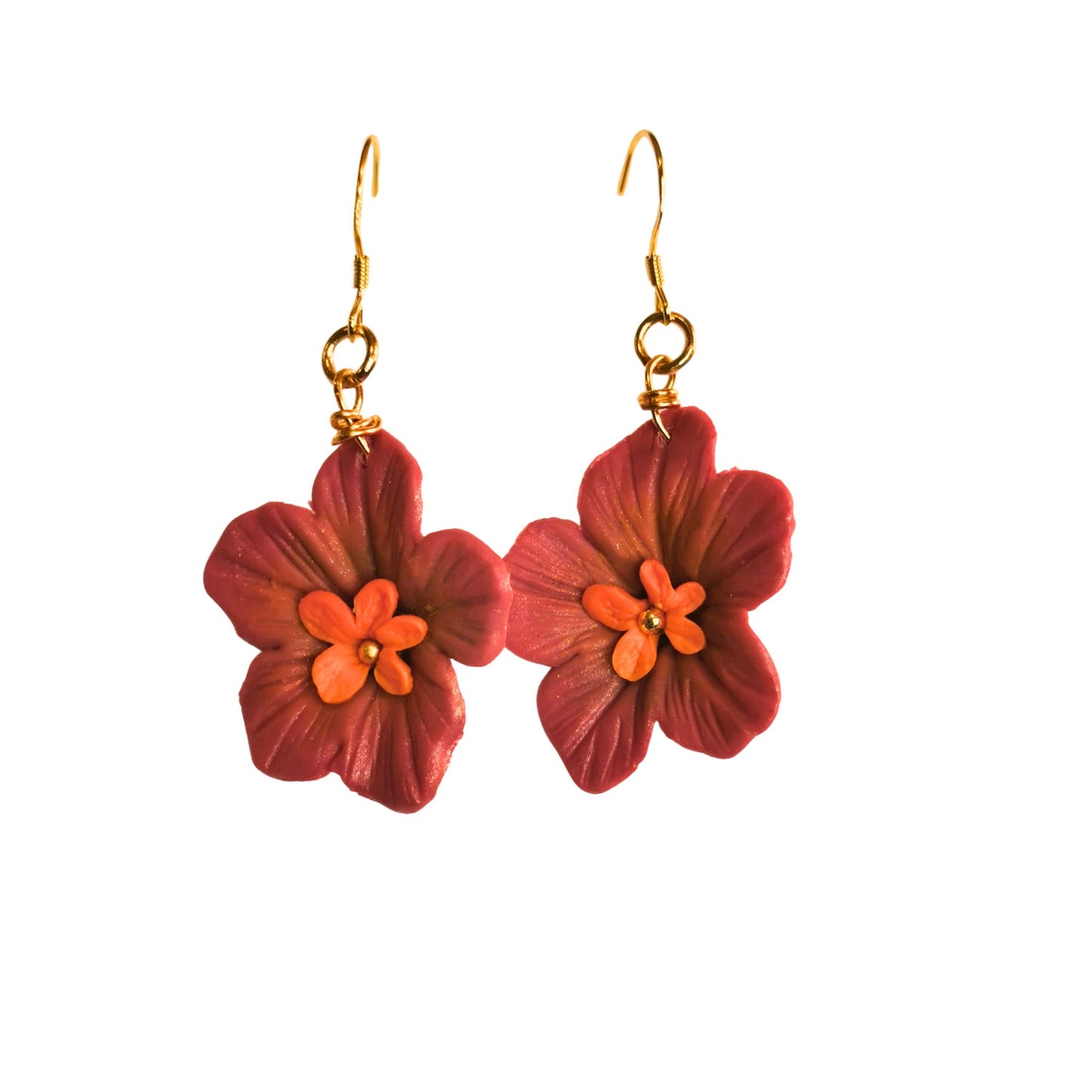 Earrings with red and orange flower