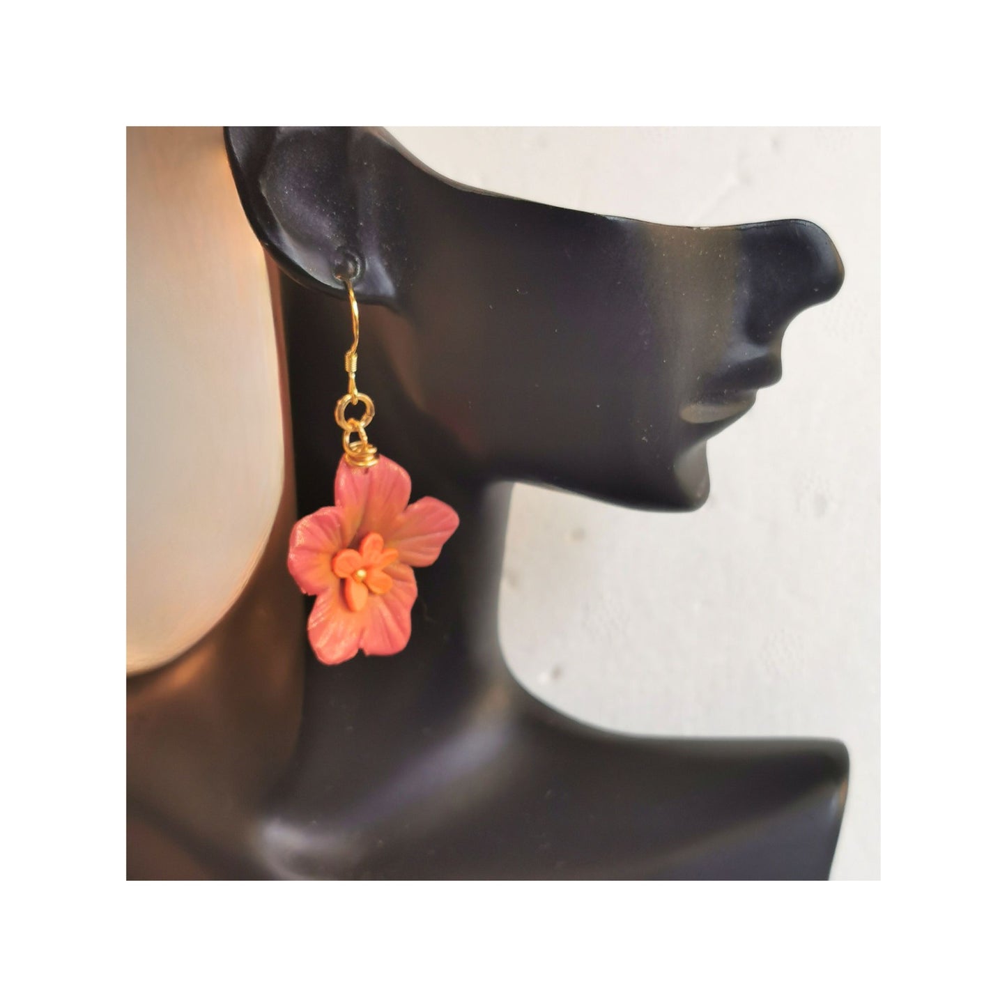 Earrings with red and orange flower