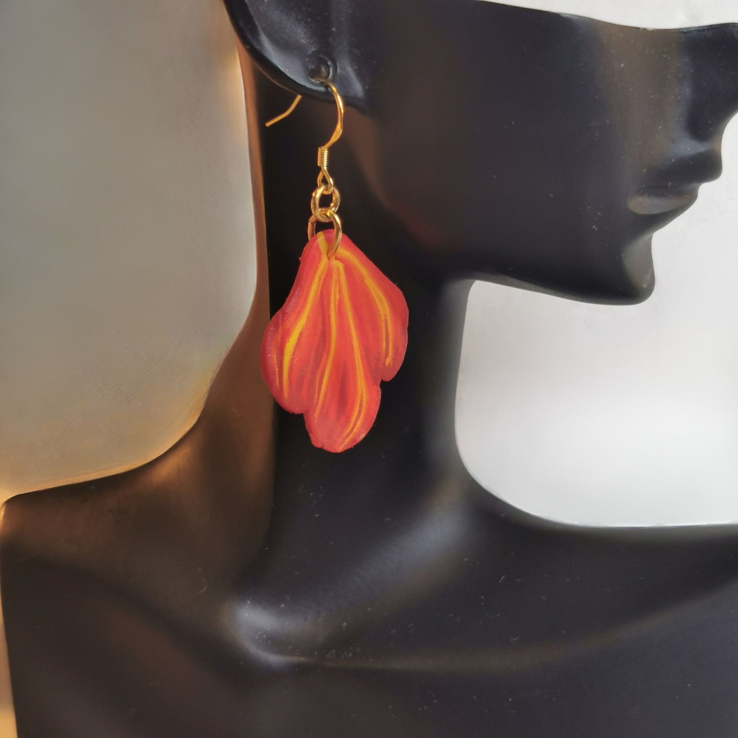 Red and orange flower petal earrings