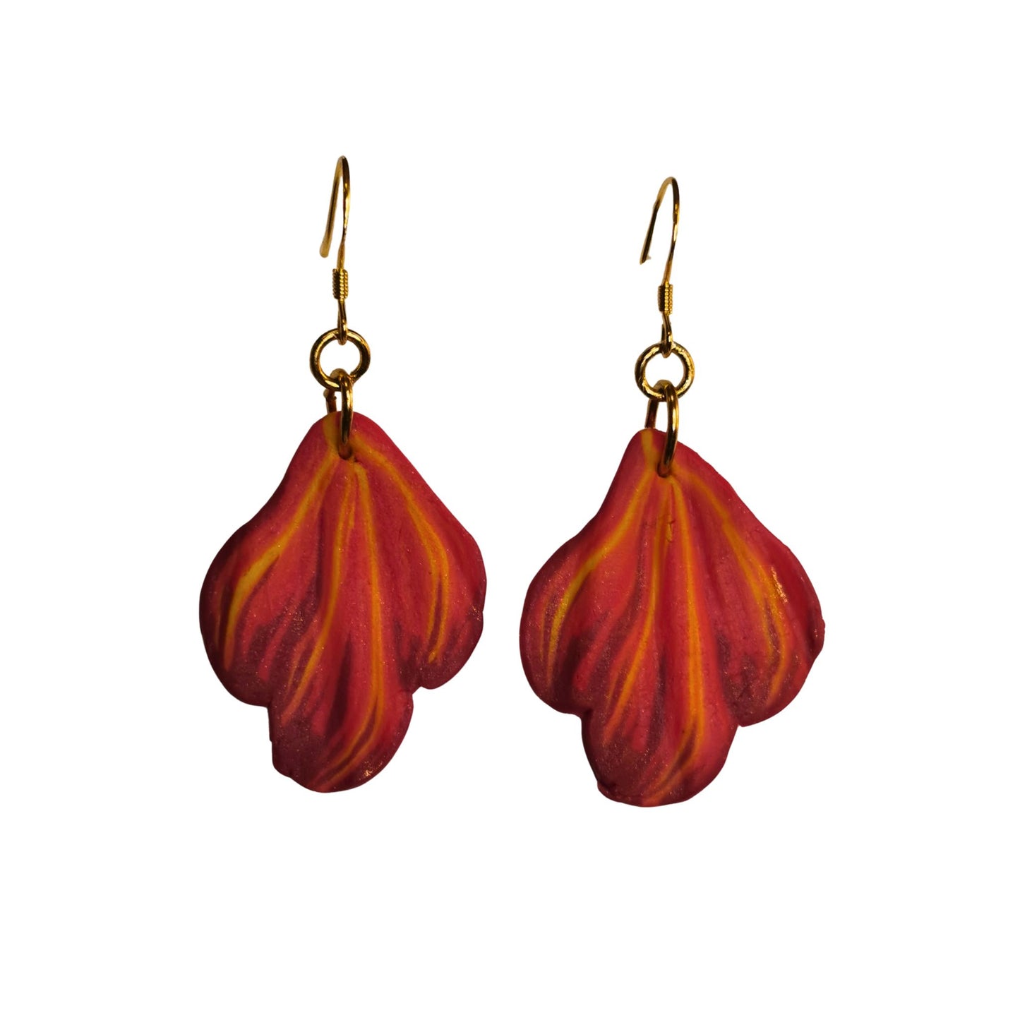 Red and orange flower petal earrings
