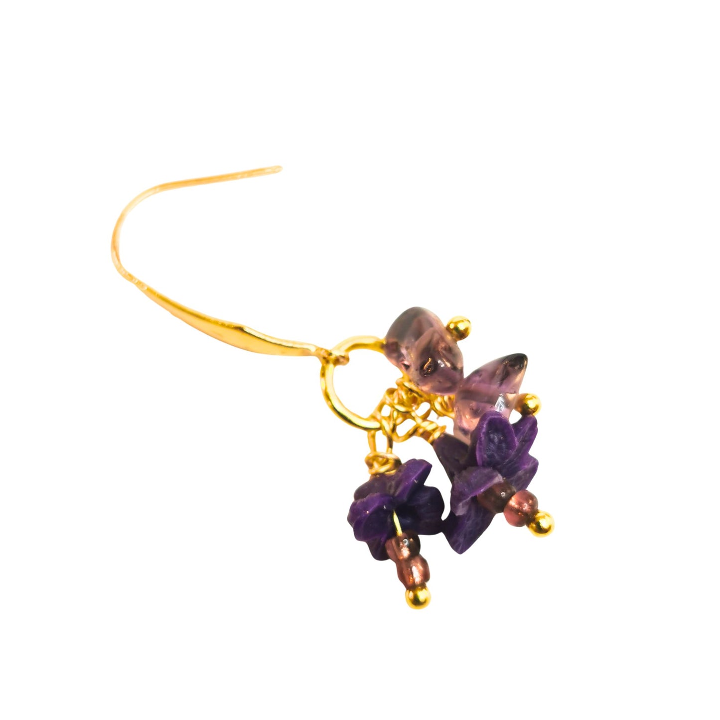Earrings with purple flowers and amethyst beads