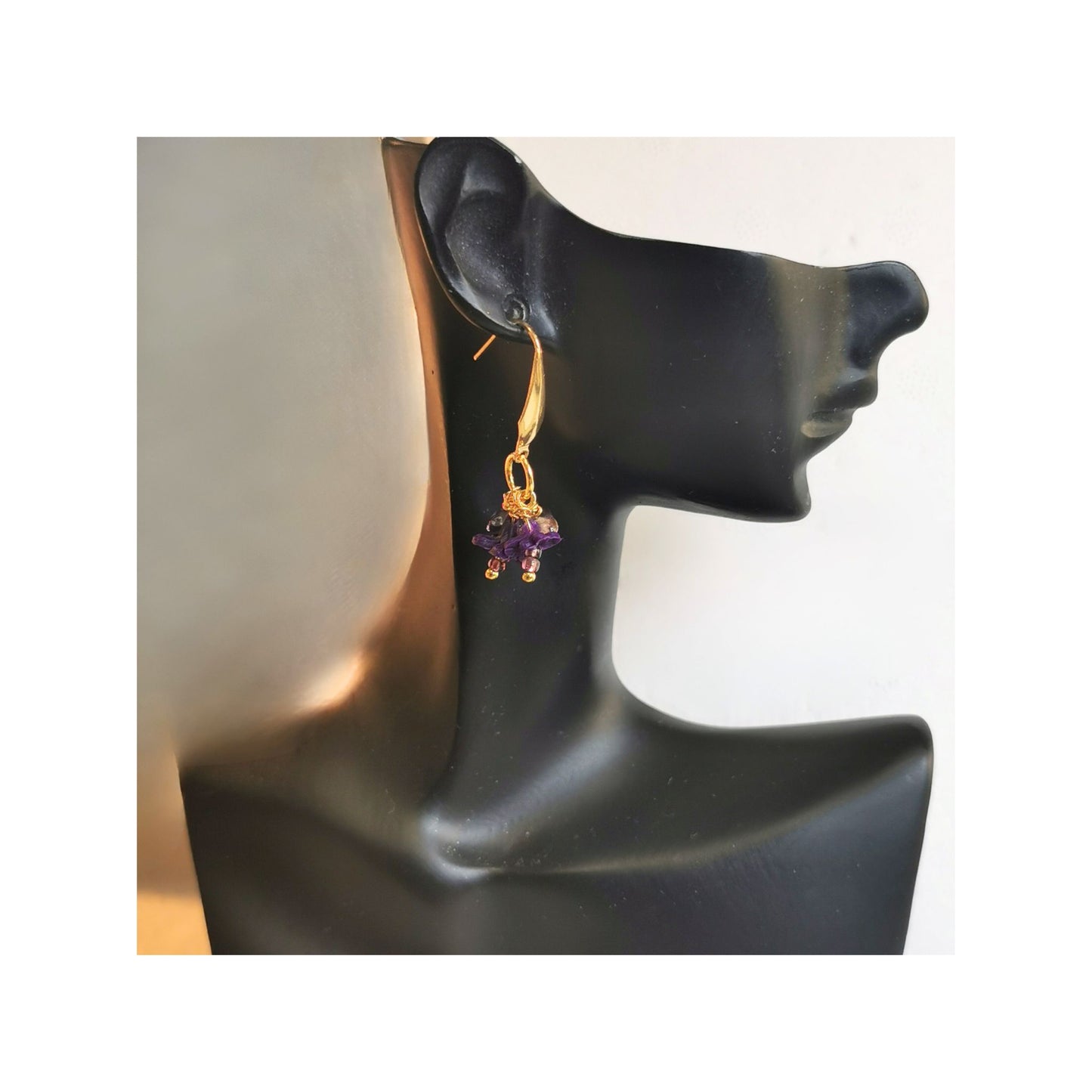Earrings with purple flowers and amethyst beads