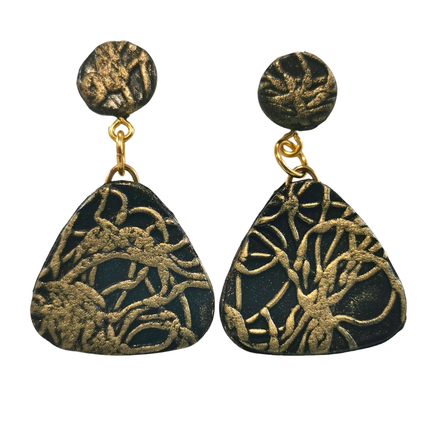 Black earrings with gold accents