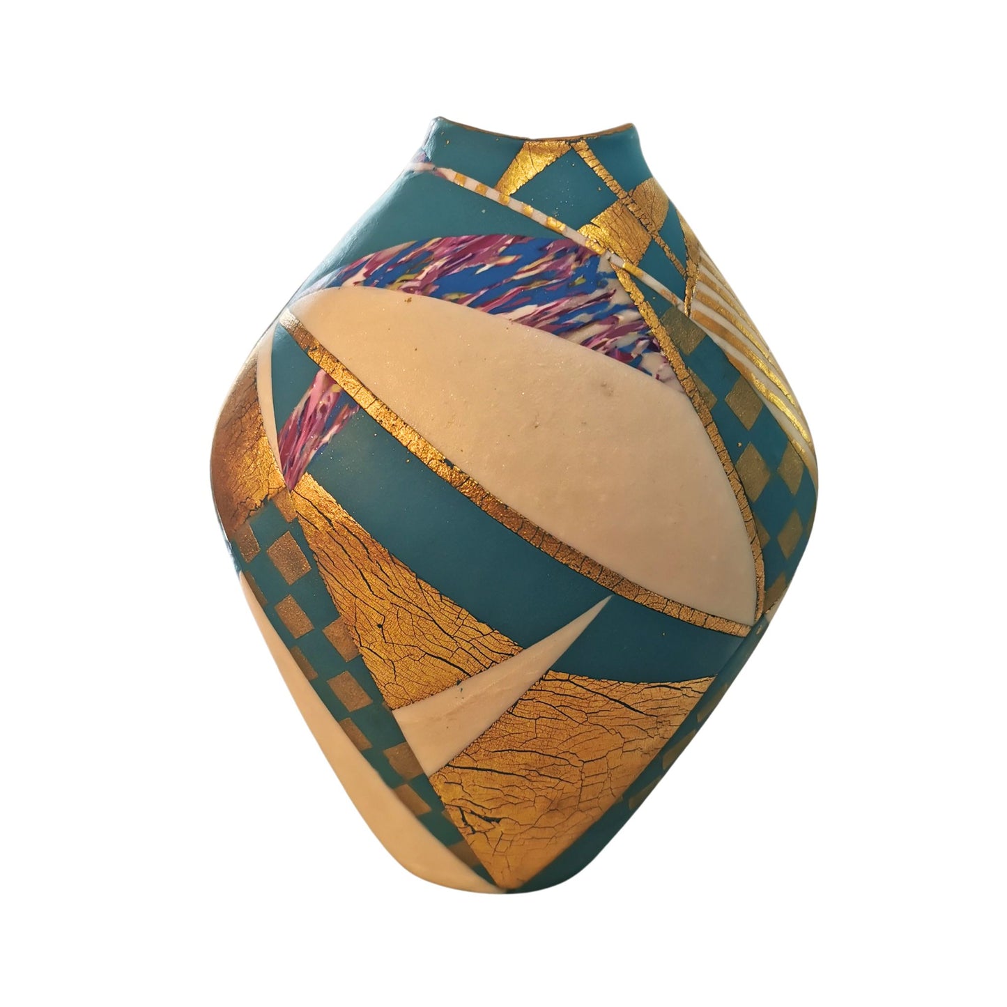 Contemporary vase turquoise with gold accents