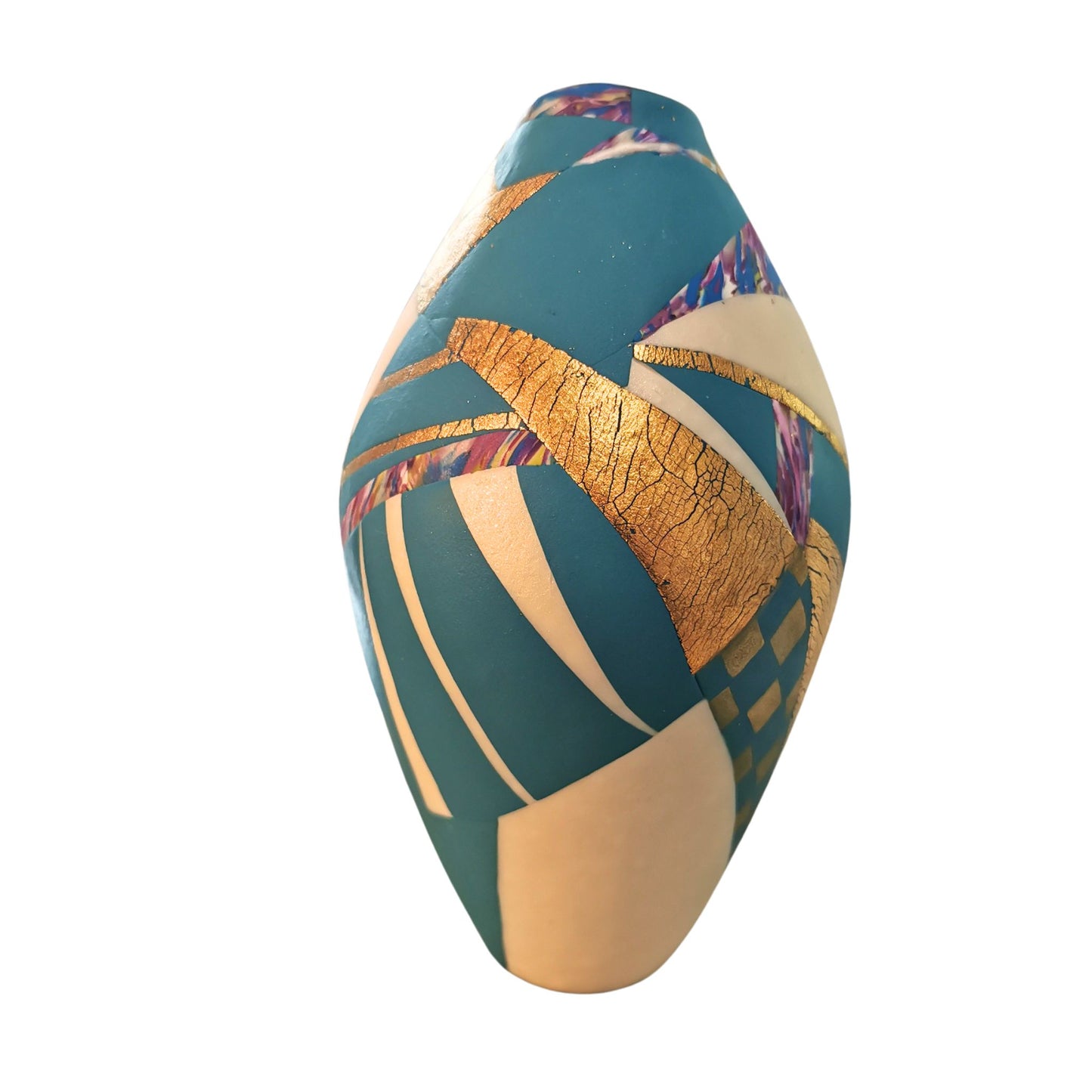 Contemporary vase turquoise with gold accents