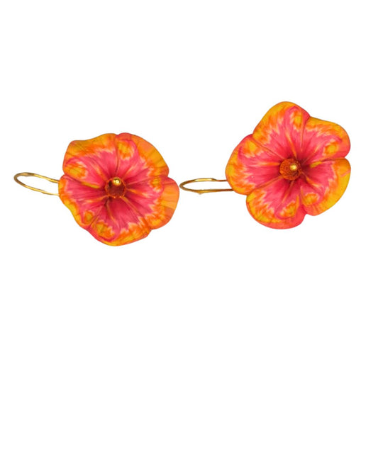 Orange og gule hængende blomster med krystaller.
