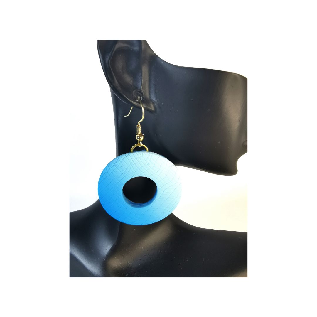 Blue and white donut earring