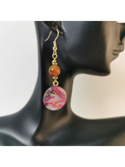 Multicolored round earrings with Mounten Jade stone