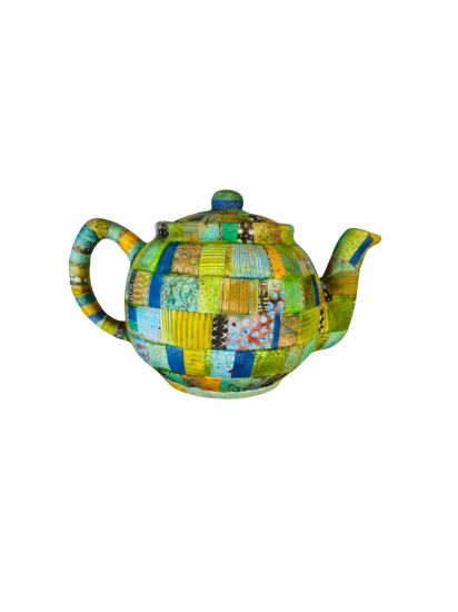 Teapot with green patchwork patterns