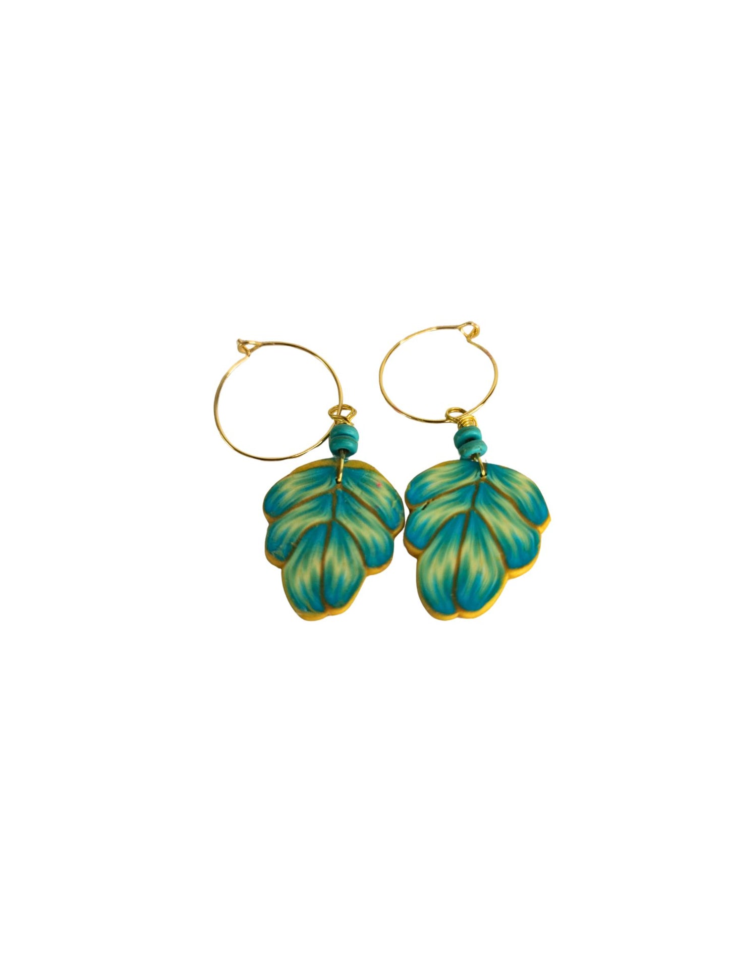 Turquoise and gold leaf shaped dangling earrings