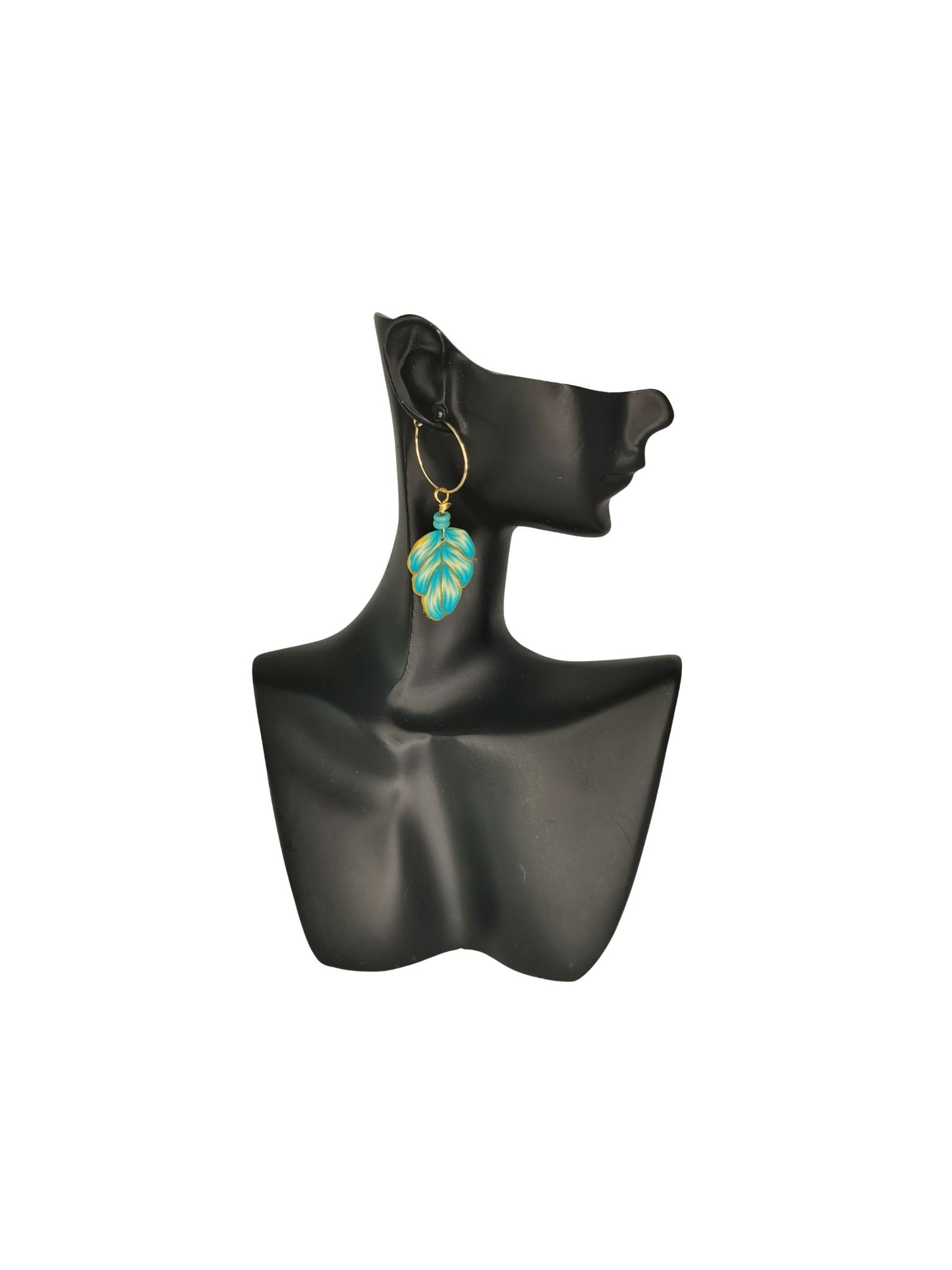 Turquoise and gold leaf shaped dangling earrings