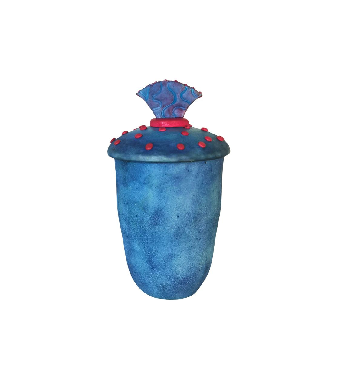 Rustic jar in blue and red