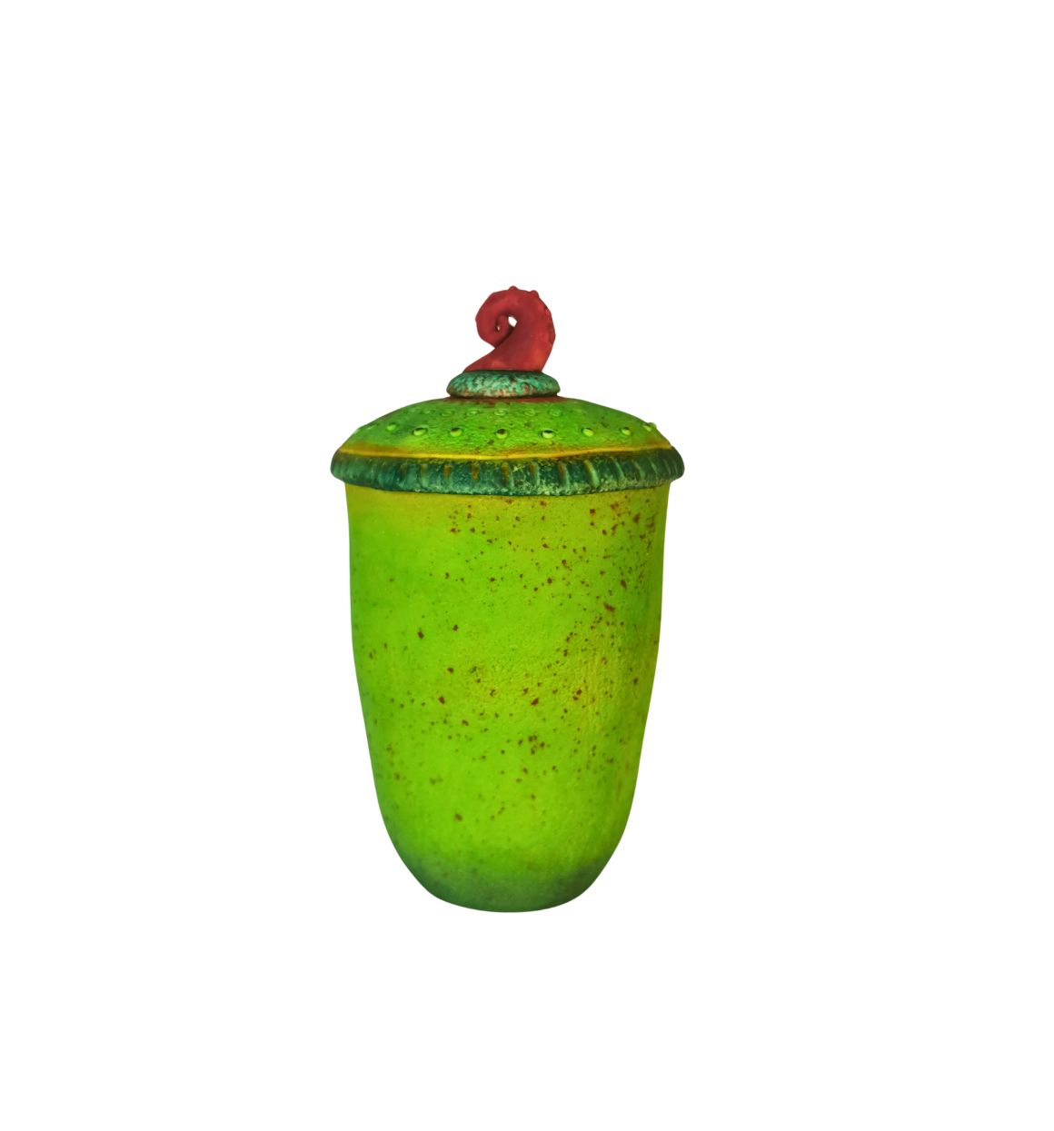 Rustic jar in green and red