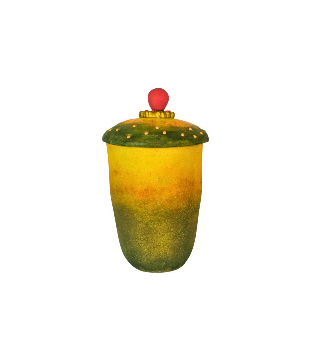 Rustic jar in green and yellow