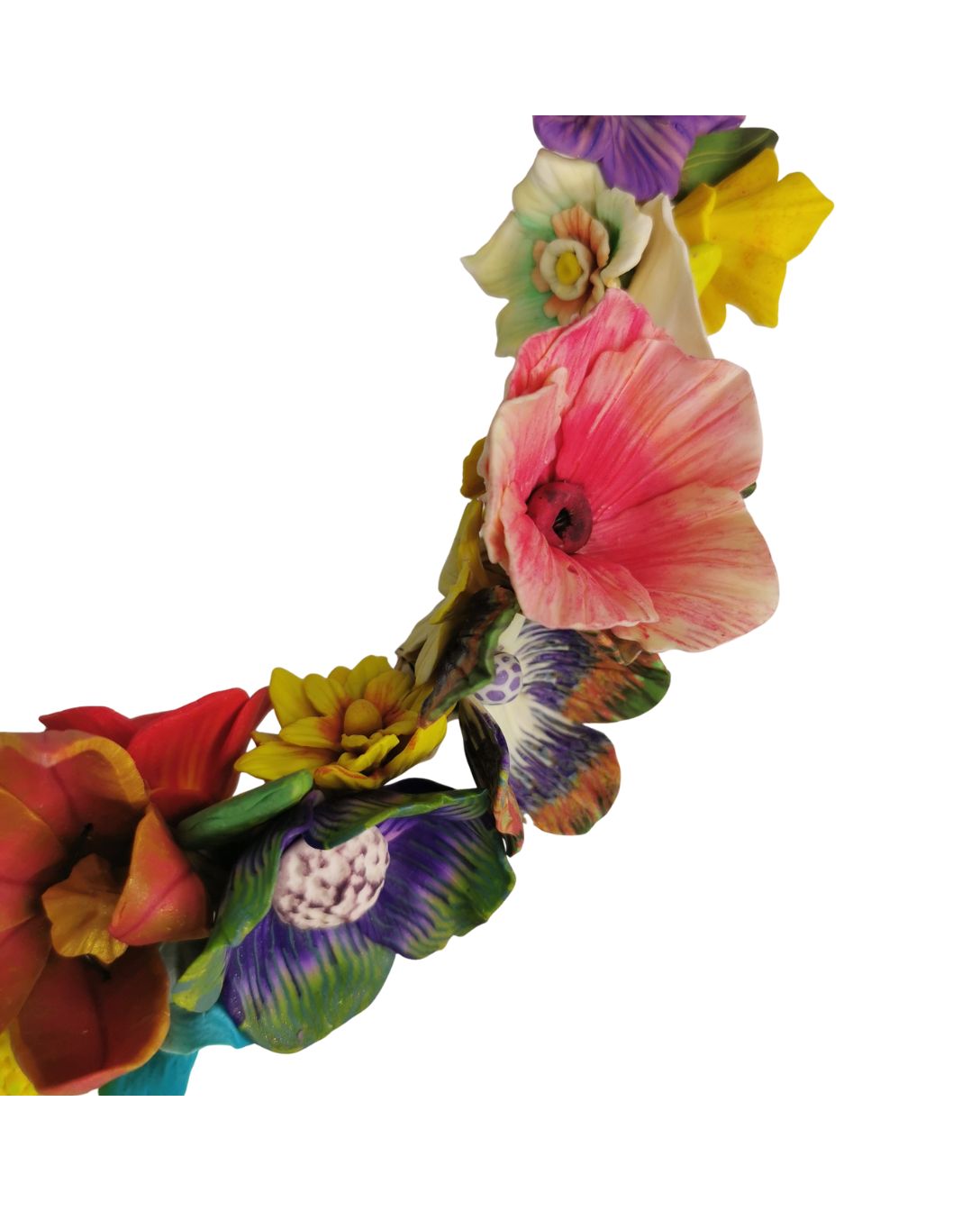 Håndformet blomsterkrans i polymerler – kunstnerisk og unik