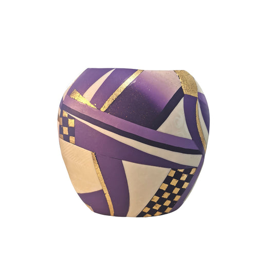 Purple oval vase with geometrical pattern